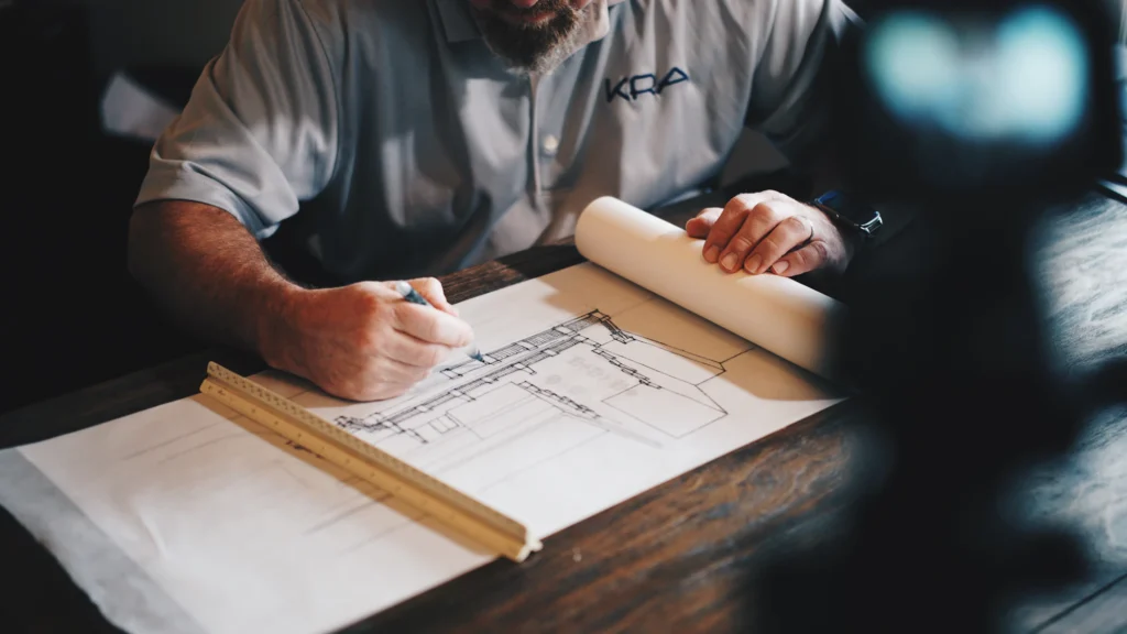 Architect drafting construction drawings