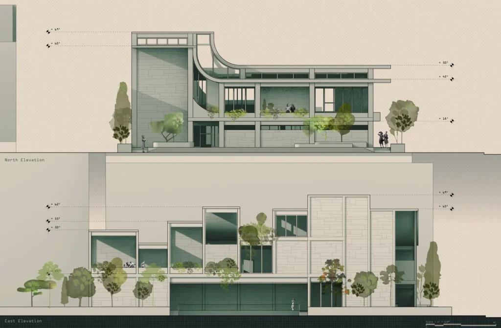 Green Courtyard Civic Building Elevation – BIM Architecture Design