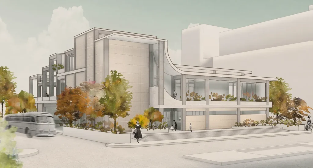 Green Courtyard Civic Building Render – BIM Architecture Design