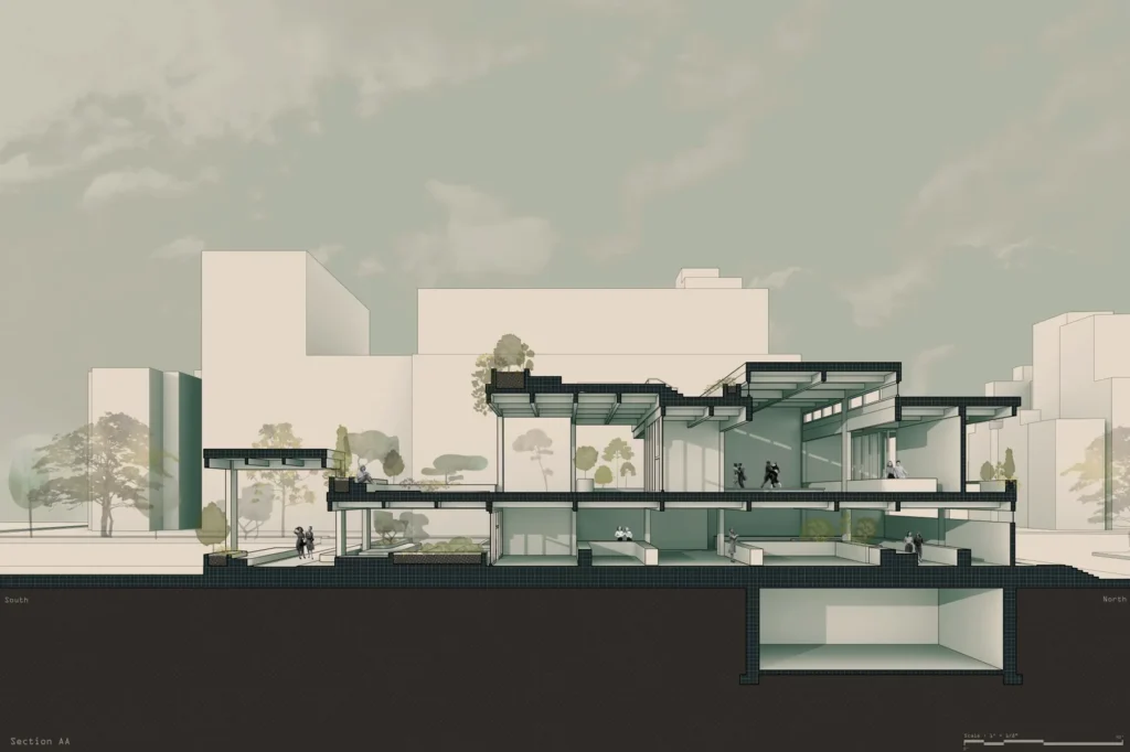 Green Courtyard Civic Building Section – BIM Architecture Design